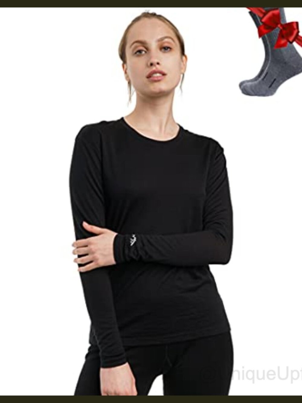 Merino Wool Base Layer Women Long Sleeve Thermal Shirt with Socks